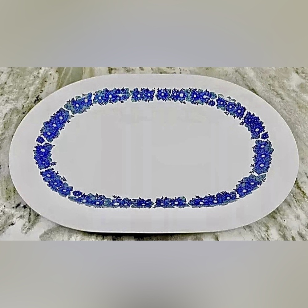 Corning Centura Oval 12” x 9” Serving Plate Platter Evening Song Blue/White. EUC